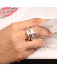 Two Tone Spinner Ring - 925 Sterling Silver Fidget & Stress Relief Jewelry