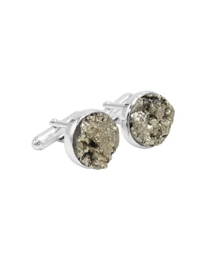 Metallic Elegance Pyrite Cufflinks – Handcrafted Luxury Sterling Silver Jewelry