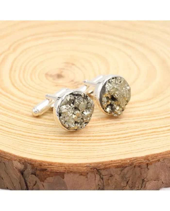 Metallic Elegance Pyrite Cufflinks – Handcrafted Luxury Sterling Silver Jewelry