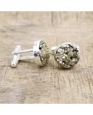 Metallic Elegance Pyrite Cufflinks – Handcrafted Luxury Sterling Silver Jewelry