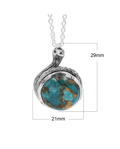 925 Sterling Silver Blue Copper Turquoise Snake Pendant Necklace