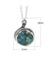 925 Sterling Silver Blue Copper Turquoise Snake Pendant Necklace