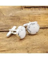 White Howlite Cufflinks – 925 Sterling Silver Handmade Men's Accessories
