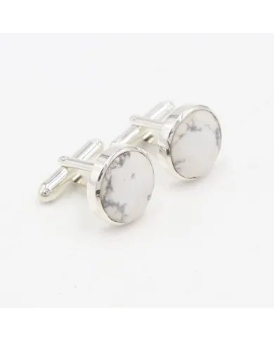 White Howlite Cufflinks – 925 Sterling Silver Handmade Men's Accessories