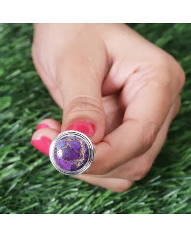 Natural Turquoise Ring - Sterling Silver Ring Purple Copper Turquoise 
Statement Ring December Birthstone Promise Ring for Her