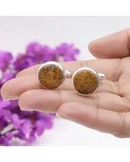 Mariam Jasper Gemstone Cufflinks - 925 Sterling Silver Unique Jewelry