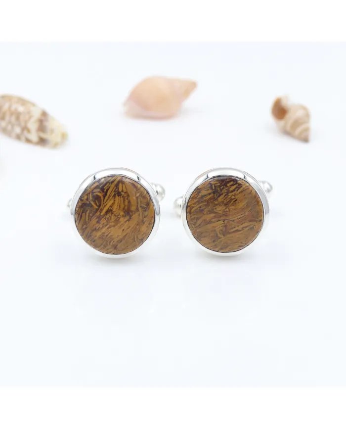 Mariam Jasper Gemstone Cufflinks - 925 Sterling Silver Unique Jewelry