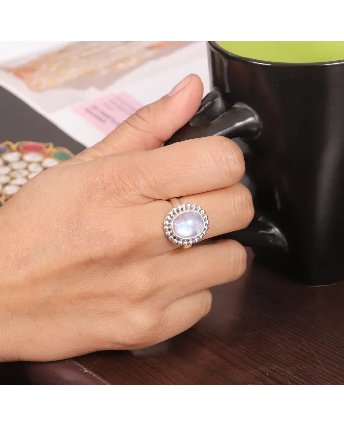 Natural Moonstone Ring - Sterling Silver Ring Emotional Balance Ring Handmade Ring June Birthstone Ring Versatile Ring for Women