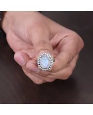 Rainbow Moonstone Ring - 925 Sterling Silver Handmade Boho Jewelry