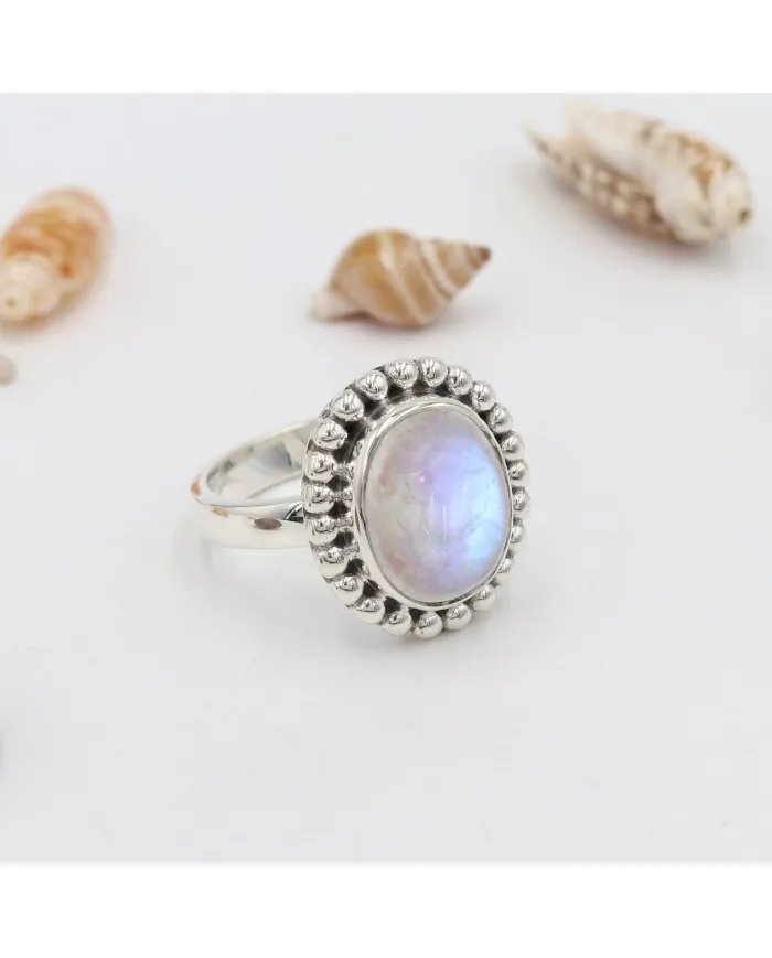Natural Moonstone Ring - Sterling Silver Ring Emotional Balance Ring Handmade Ring June Birthstone Ring Versatile Ring for Women