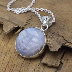 Moon Face Pendant, Sterling Silver Pendant, Moonstone Necklaces, Carving Face Pendant, Charm Moon Pendant, Pendant with Chains