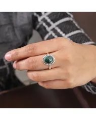 Natural Malachite Statement Ring - Sterling Silver Handmade Ring Green Healing Stone Ring Protection Jewelry for Her