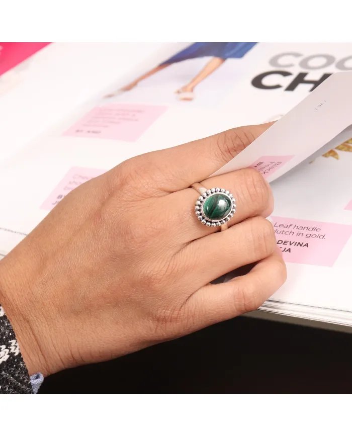 Natural Malachite Statement Ring - Sterling Silver Handmade Ring Green Healing Stone Ring Protection Jewelry for Her