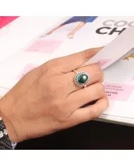 Natural Malachite Statement Ring - Sterling Silver Handmade Ring Green Healing Stone Ring Protection Jewelry for Her