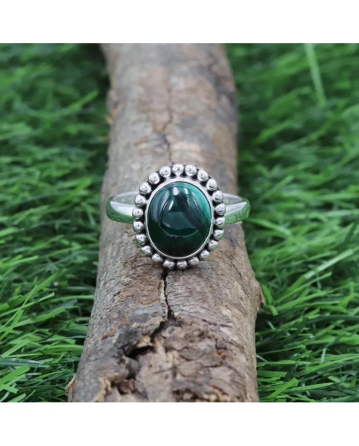 Natural Malachite Statement Ring - Sterling Silver Handmade Ring Green Healing Stone Ring Protection Jewelry for Her