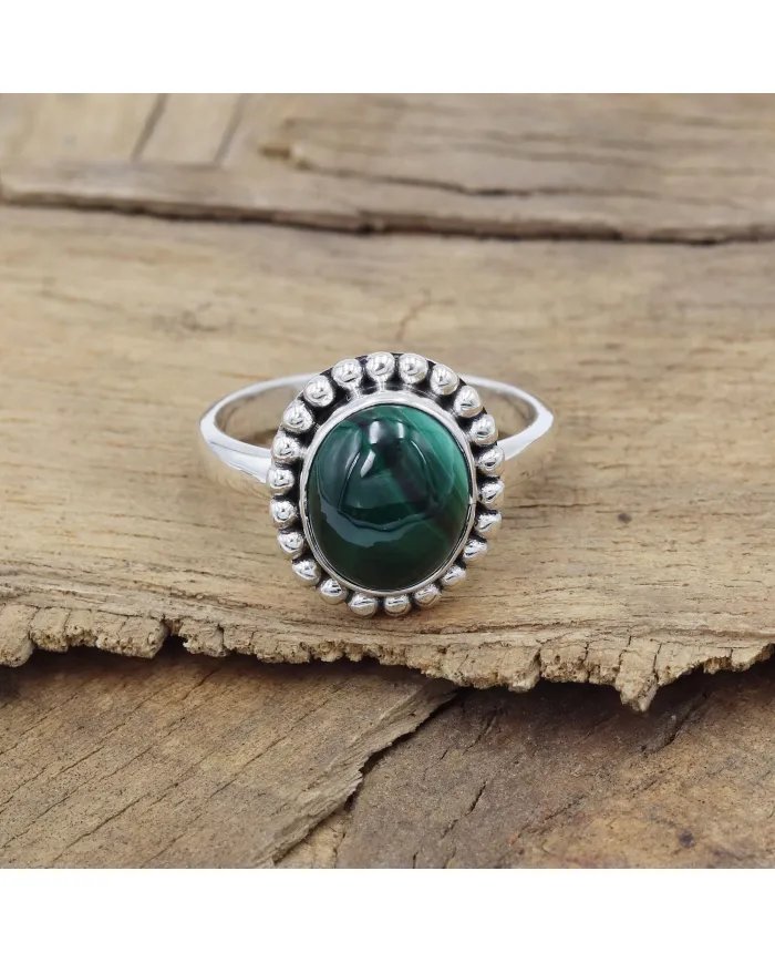 Natural Malachite Statement Ring - Sterling Silver Handmade Ring Green Healing Stone Ring Protection Jewelry for Her