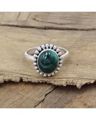 Natural Malachite Statement Ring - Sterling Silver Handmade Ring Green Healing Stone Ring Protection Jewelry for Her