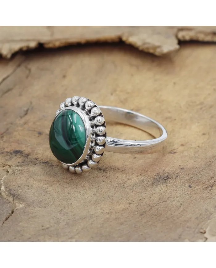 Natural Malachite Statement Ring - Sterling Silver Handmade Ring Green Healing Stone Ring Protection Jewelry for Her