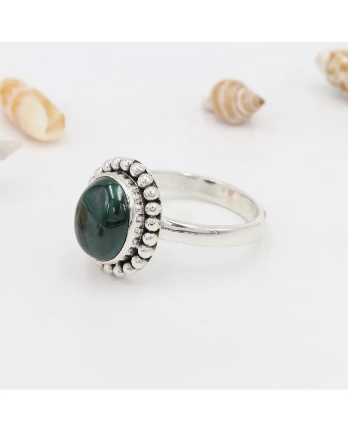 Natural Malachite Statement Ring - Sterling Silver Handmade Ring Green Healing Stone Ring Protection Jewelry for Her