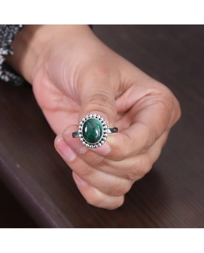 Natural Malachite Statement Ring - Sterling Silver Handmade Ring Green Healing Stone Ring Protection Jewelry for Her