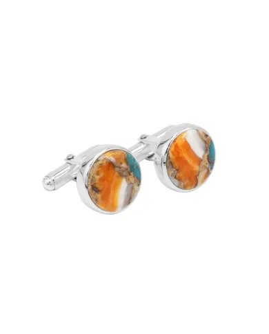 Orange Spiny Oyster Turquoise Cufflinks - 925 Silver Men's Accessories