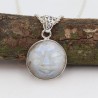 Moon Face Pendant, Sterling Silver Pendant, Moonstone Necklaces, Carving Face Pendant, Charm Moon Pendant, Pendant with Chains