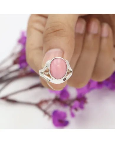 Natural Pink Opal Ring - Sterling Silver Ring Peruvian Pink Opal Ring Statement Ring Oval Cabochon Opal Ring Gifts for Her