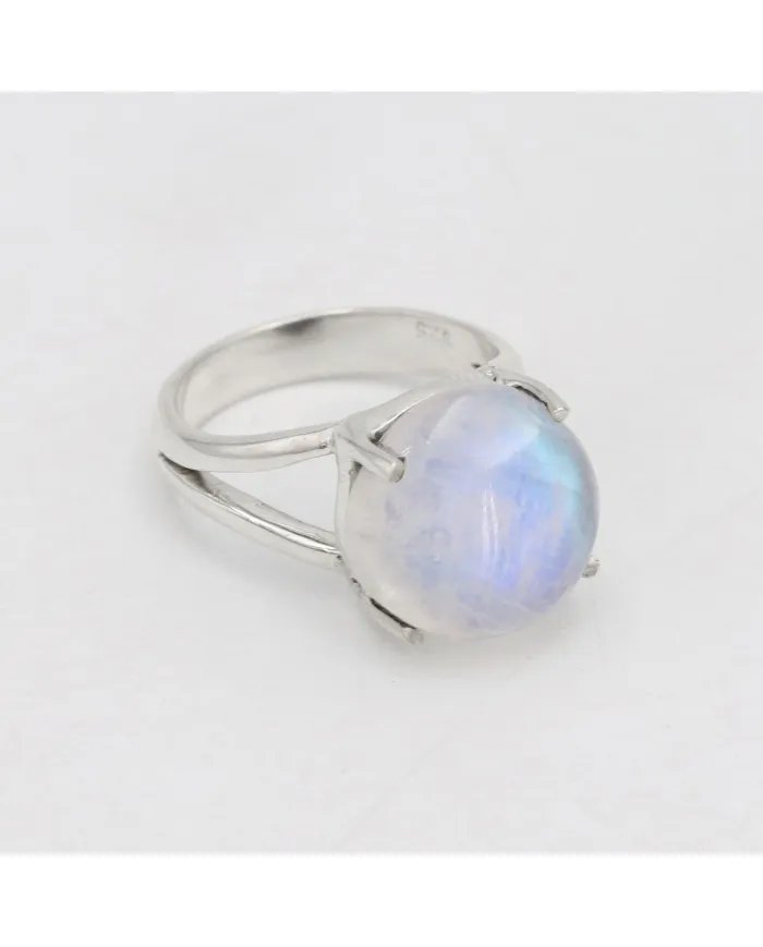Natural Rainbow Moonstone Ring – Sterling Silver Statement Ring June Birthstone Jewelry for Women