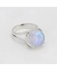 Natural Rainbow Moonstone Ring – Sterling Silver Statement Ring June Birthstone Jewelry for Women