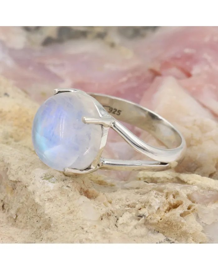 Natural Rainbow Moonstone Ring – Sterling Silver Statement Ring June Birthstone Jewelry for Women