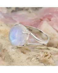 Natural Rainbow Moonstone Ring – Sterling Silver Statement Ring June Birthstone Jewelry for Women
