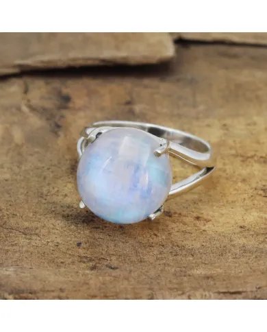 Natural Rainbow Moonstone Ring – Sterling Silver Statement Ring June Birthstone Jewelry for Women