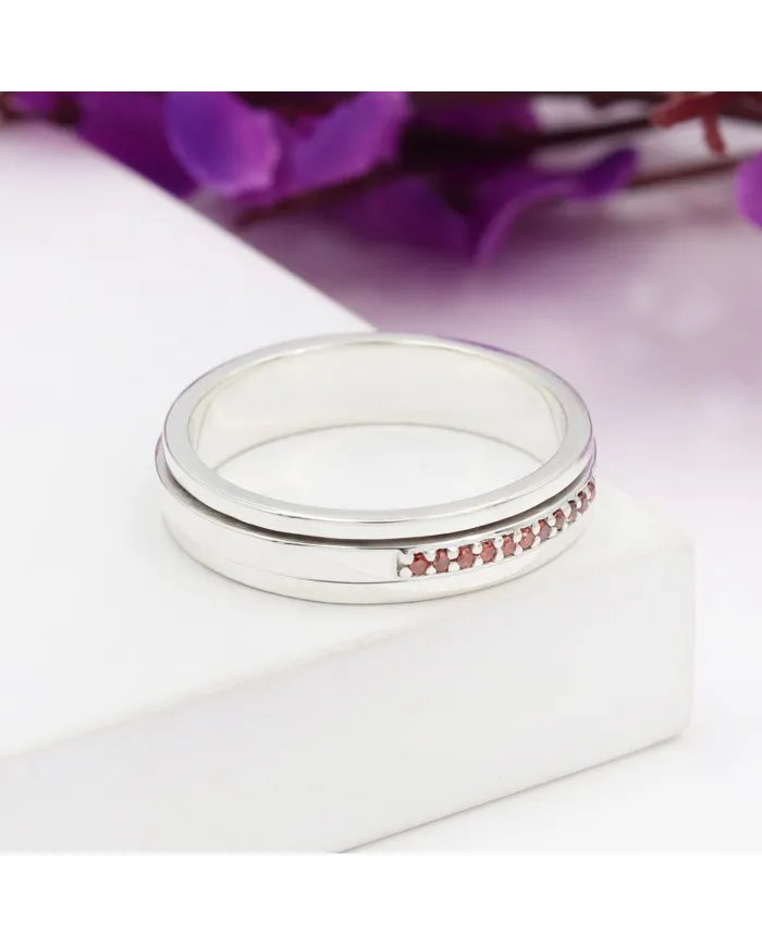 Garnet Spinner Ring – Handmade Sterling Silver Anxiety & Stress Relief Jewelry