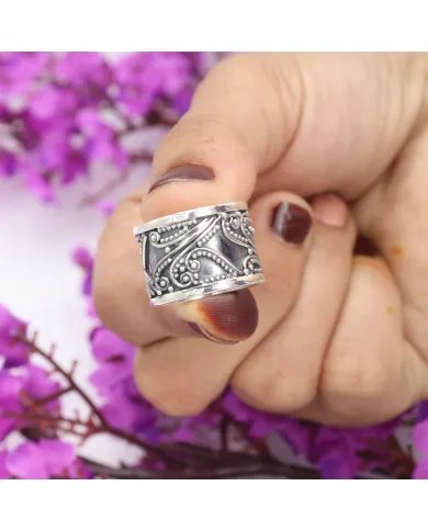 Vintage Oxide Band Ring - Handmade 925 Sterling Silver Unique Jewelry