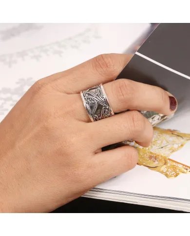 Vintage Oxide Band Ring - Handmade 925 Sterling Silver Unique Jewelry