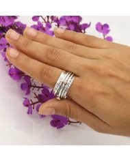 Oxidized Silver Relief Spinner Ring with Copper Flower - Handmade Jewelry