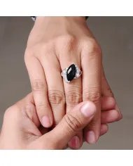 Natural Black Onyx & Swarovski Crystal Ring – 925 Sterling Silver Jewelry