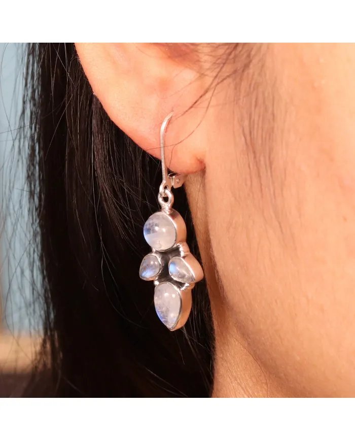 Rainbow Moonstone Dangle Earrings – 925 Sterling Silver Handmade Jewelry