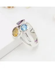 Amethyst Ring With Citrine & Blue Topaz Gemstone Ring - Sterling Silver Ring Handmade Statement Ring Dainty Ring for Women