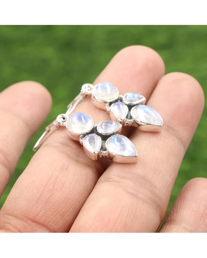 Rainbow Moonstone Dangle Earrings – 925 Sterling Silver Handmade Jewelry