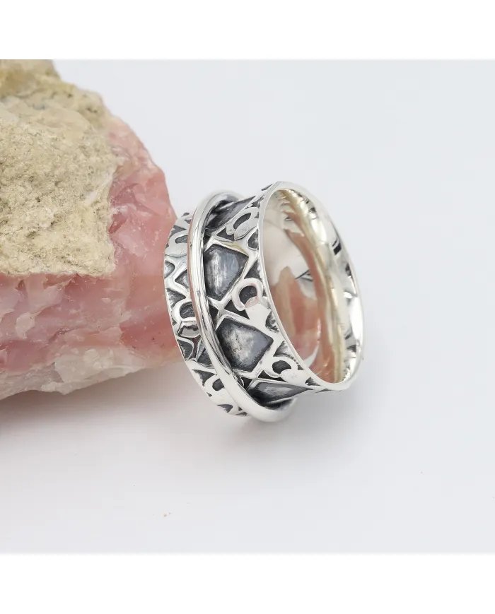 Fidget Spinner Ring - 925 Sterling Silver Handmade Oxidized Finish
