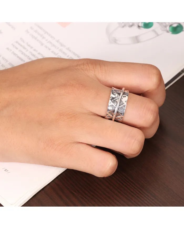 Fidget Spinner Ring - 925 Sterling Silver Handmade Oxidized Finish