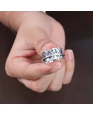 Fidget Spinner Ring - 925 Sterling Silver Handmade Oxidized Finish