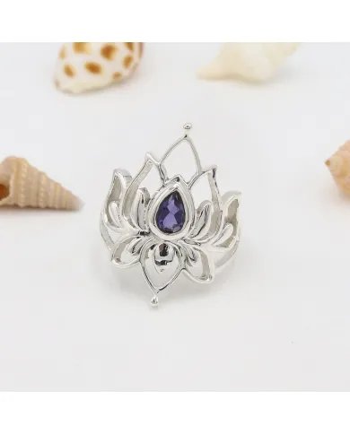 Lotus Iolite Ring - 925 Sterling Silver Ring Engagement Ring Promise Ring Statement Ring Healing Crystal Ring Women's Ring