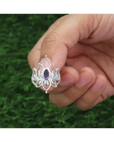 Lotus Iolite Ring - 925 Sterling Silver Ring Engagement Ring Promise Ring Statement Ring Healing Crystal Ring Women's Ring
