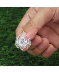 Swiss Blue Topaz Lotus Ring - 925 Sterling Silver Handmade Jewelry