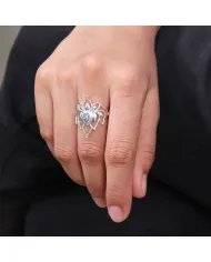 Swiss Blue Topaz Lotus Ring - 925 Sterling Silver Handmade Jewelry