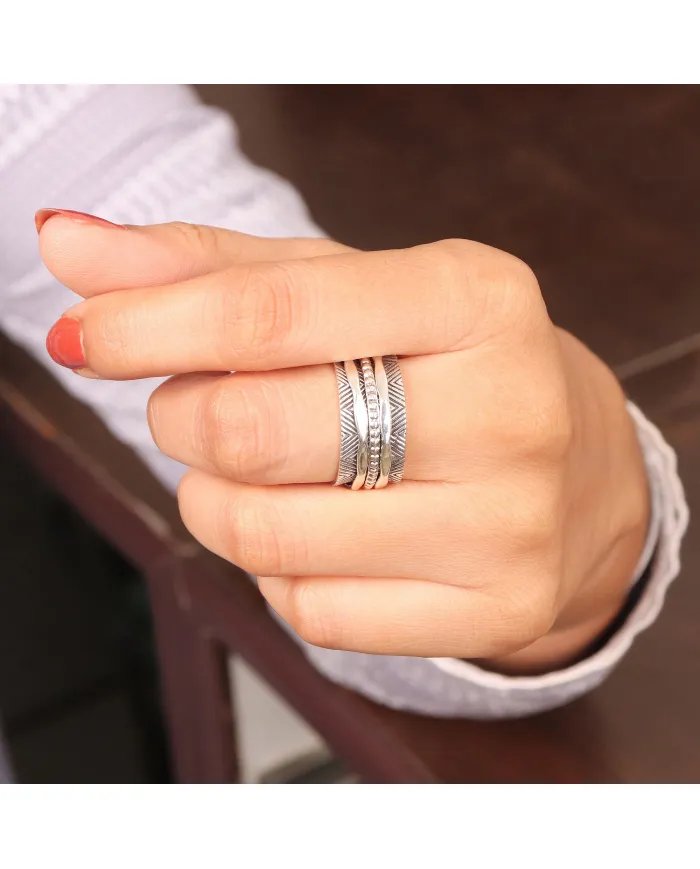 925 Sterling Silver Spinner Ring with Oxide - Fidget & Meditation Jewelry