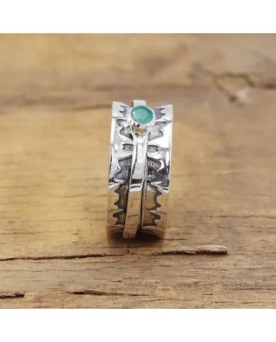 Emerald Spinner Ring - Sterling Silver Oxide Ring Handcrafted Ring Anxiety Ring Meditation Ring Stress Relief Unique Dainty Ring