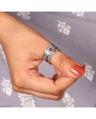 Garnet Ring - Sterling Silver Ring Handmade Ring Meditation Ring Wide Band Ring Thumb Ring Dainty Ring for Him & Her